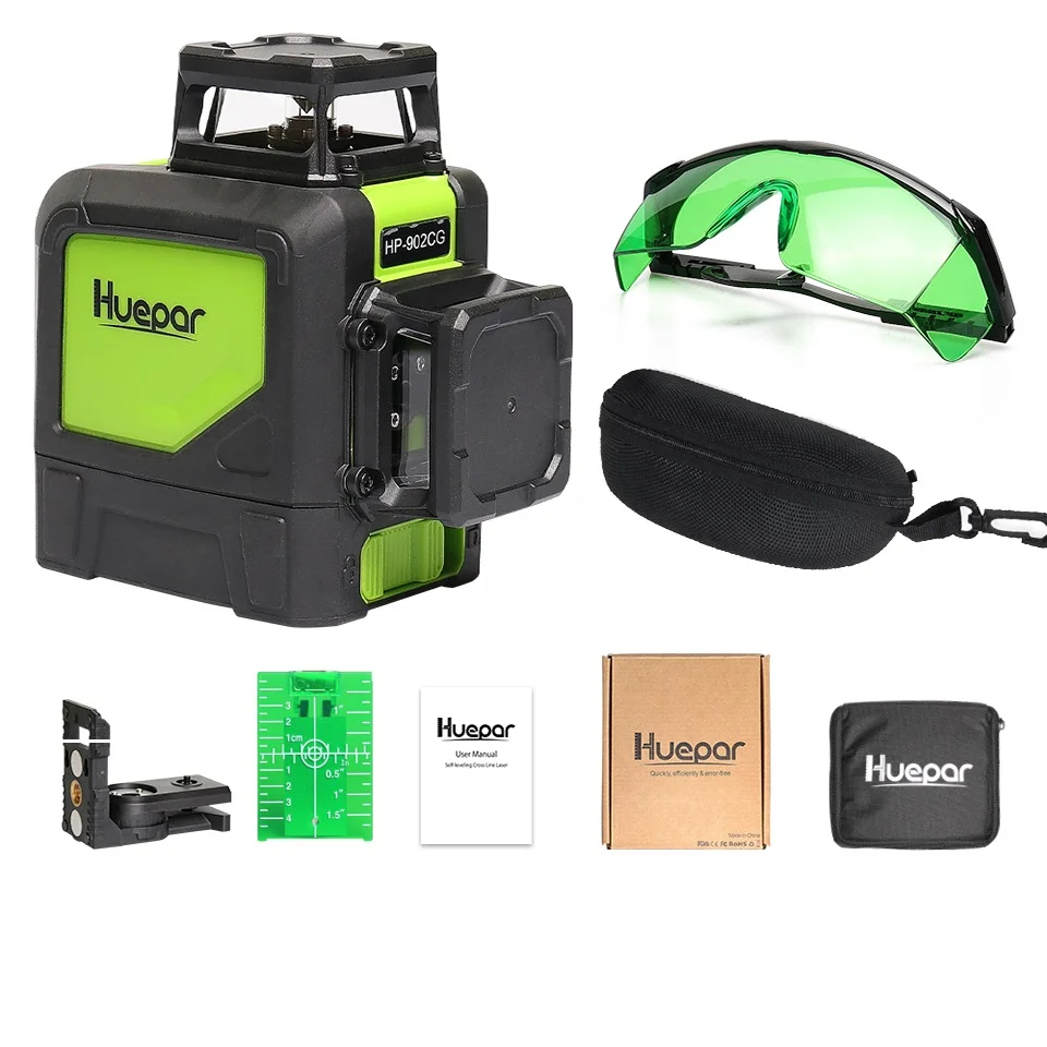 

Huepar Self-leveling Professional Green Beam Cross Line Laser 360-Degree with Pulse Modes+Huepar Green Laser Enhancement Glasses