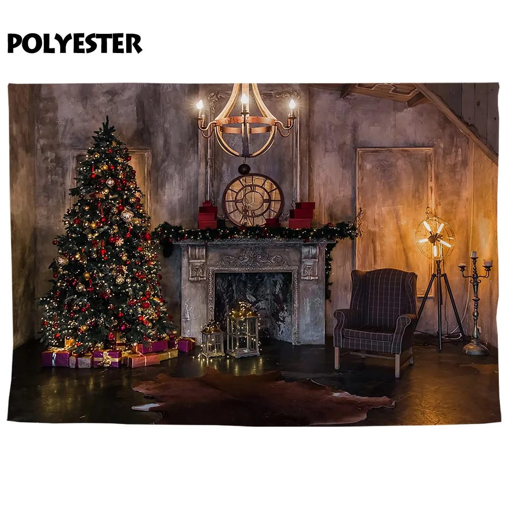 Allenjoy vinyl photographic background Vintage fireplace christmas tree decoration new year photophone photocall banner backdrop