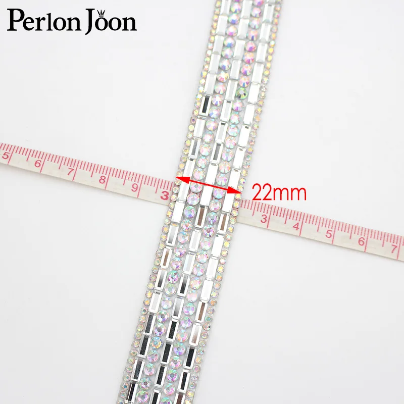 2cm width Glass AB color rhinestone trim strap hot fix color webbing Wedding dress bride DIY decoration accessories TR128