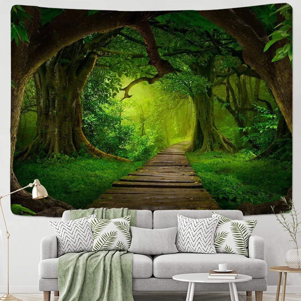 

Nature Wall Tapestry Tree Forest Starry Sky Psychedelic Carpet Wall Cloth Tapestries Hand Wash Woven 100% Polyester Printed