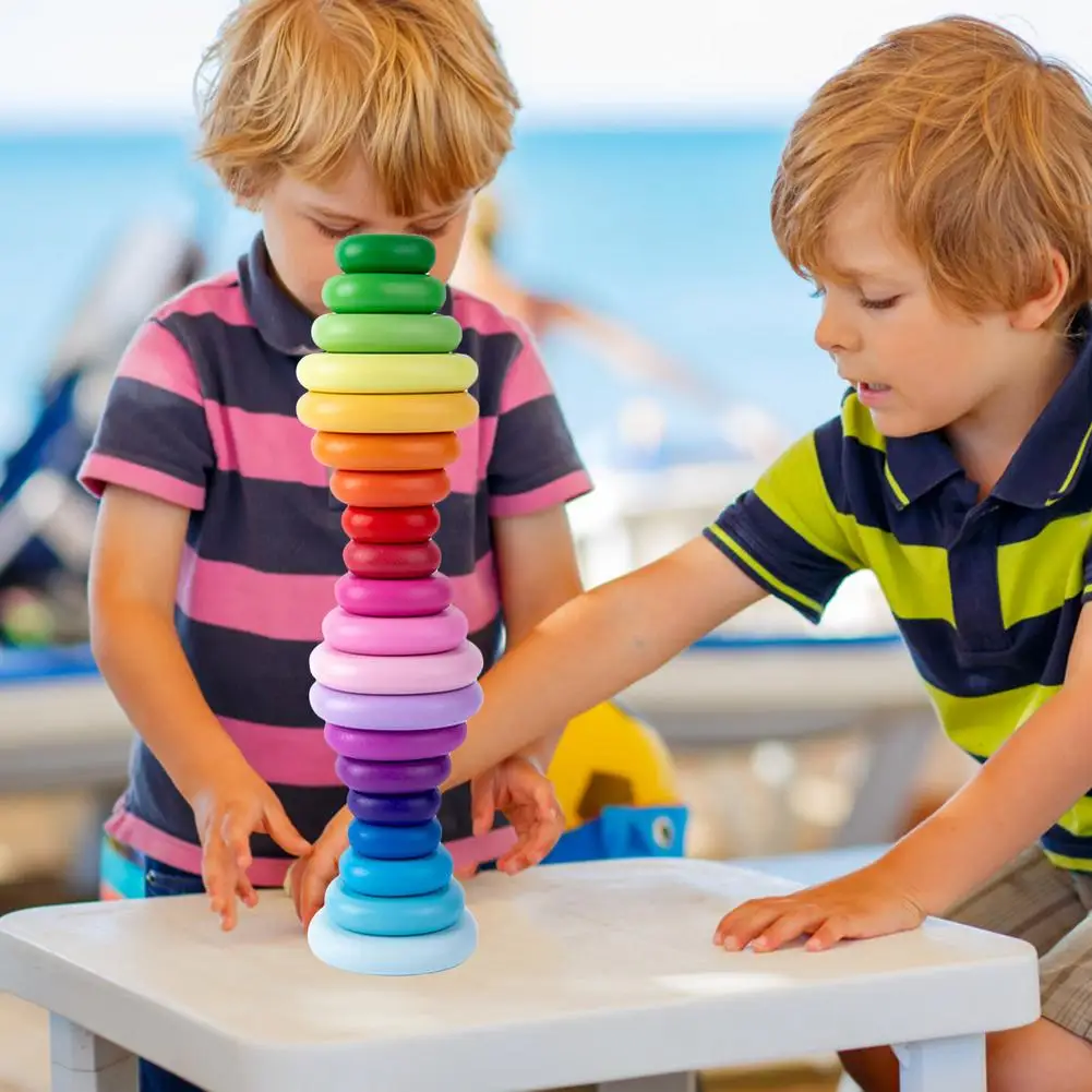 Piedras apilables de madera multicolor, bloques de equilibrio, arcoíris, juguetes de construcción, juego de rompecabezas Montessori