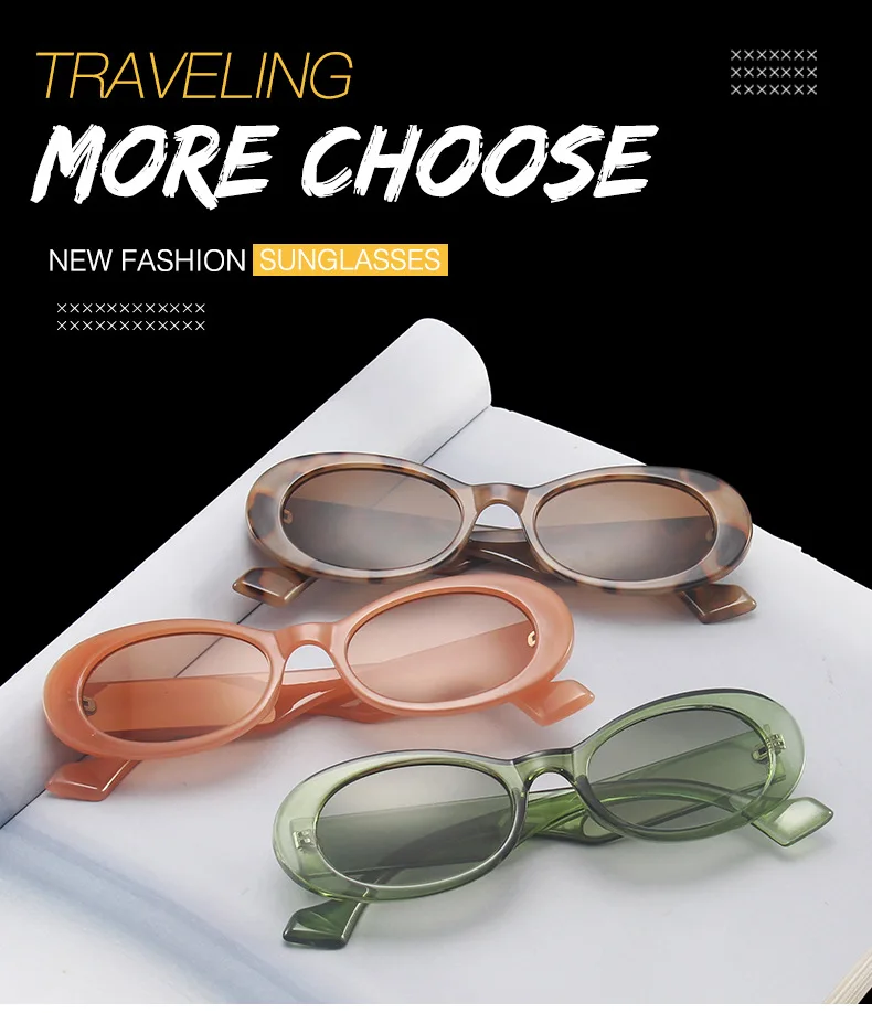 Mode Oval Sonnenbrille Vintage Marke Designer Platz Retro Sonnenbrille Weibliche Dame Brillen Gelee Farbe Shades UV400 – Detail 2