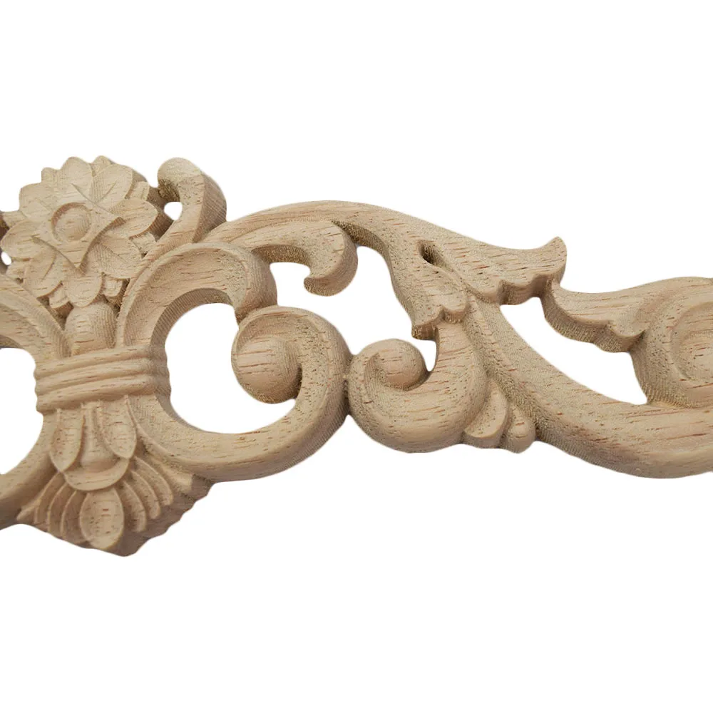 Onlay Wood Mouldings Wood Applique Decal Carved Unpainted Modern Sculptures Large Leaves Flower Statues Wood Corner Furniture