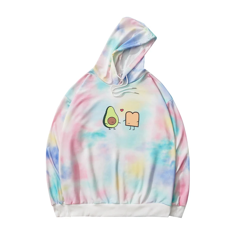 

Autumn Spring New Tie Dyed Hoodie Loose Casual Harajuku Kawaii Avocado Cartoon Print Sweatshirts Women Sudaderas Friends Clothes