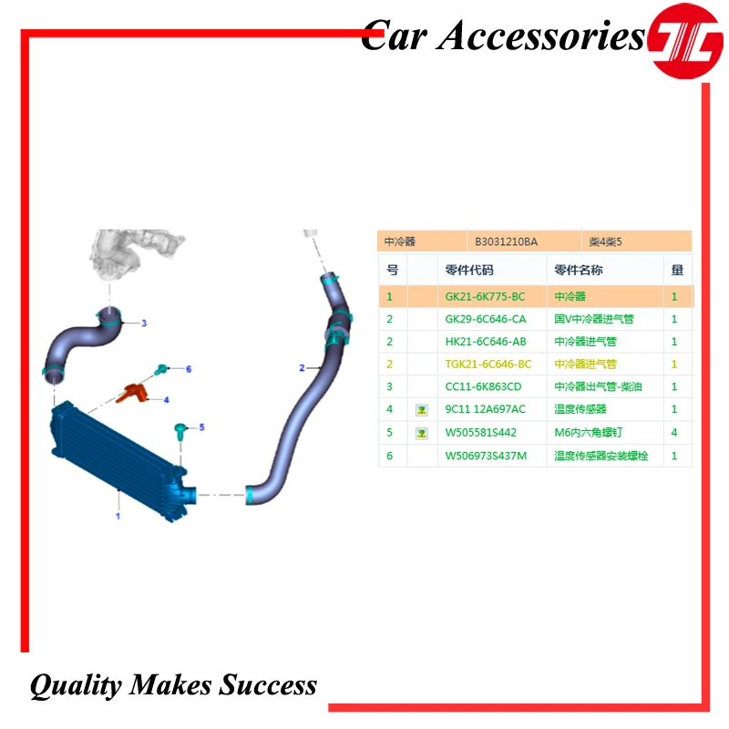 Genuine Intercooler Assy GK21-6K775-BC For Jiangling Ford Tourneo V362 GK21-6K775-BB Diesel 4 5 Engine Auto Spare Parts