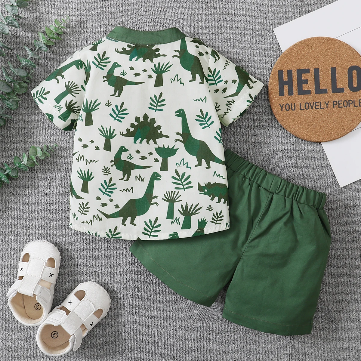 2021-04-02 Lioraitiin 0-5Years Toddler Boy 2Pcs Summer Outfits Short Sleeve Button Down Shirt Solid Elastic Waist Shorts Set