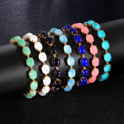 S925 Silver Bracelet Turquoise Amethyst Labradorite Bracelet 18cm  Natural Gemstone Bangle Jewelry Anniversary Gift