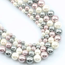 Natural White Gray Purple Plated Shell Pearl Beads 6/8/10/12mm Smooth Round Loose Spacer Beads For Jewelry Making Diy Bracelets