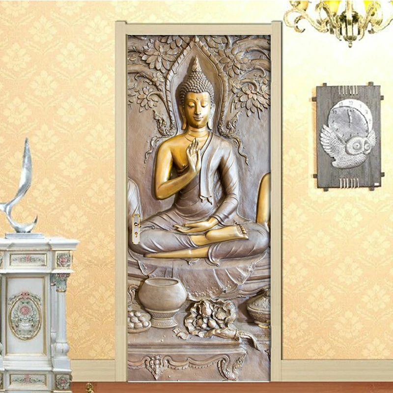 

Golden Statue 3D Door StickerPVC Self-adhesive Waterproof Detachable Poster Wallpaper Living Room Bedroom Door Decor Decal Mural