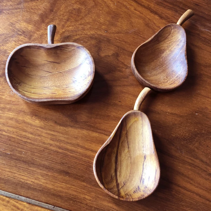 Wood Sauce Plate Teak Apple Pear Floret Plates Wooden Wasabi Sauces Dispenser Oil Container Dining Room Accessories for Ketchup