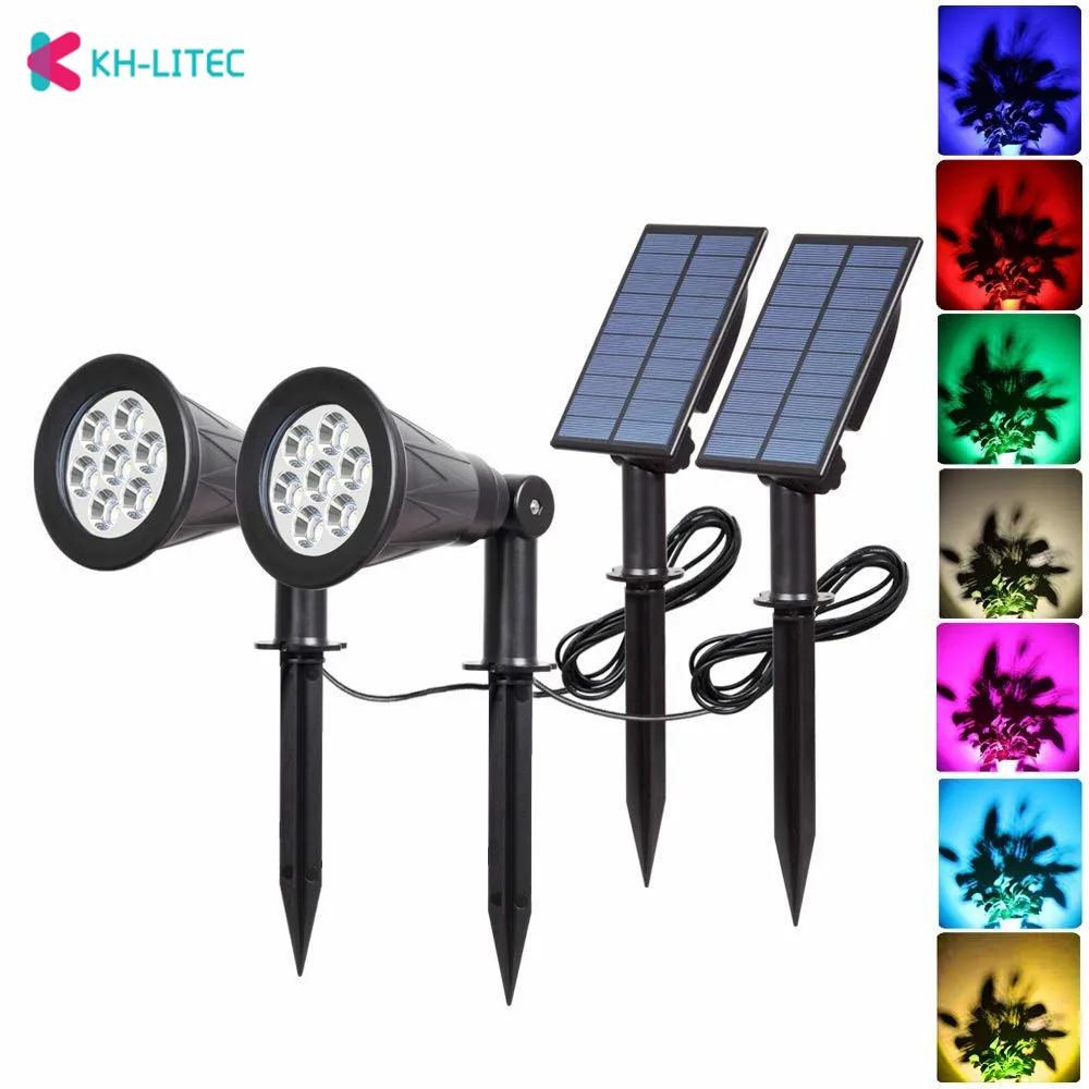 KHLITEC 2 PCS Solar Spotlights 7 LED Outdoor Color Changing Landscape Lights Solar Lights Security Light for Patio Yard Garden