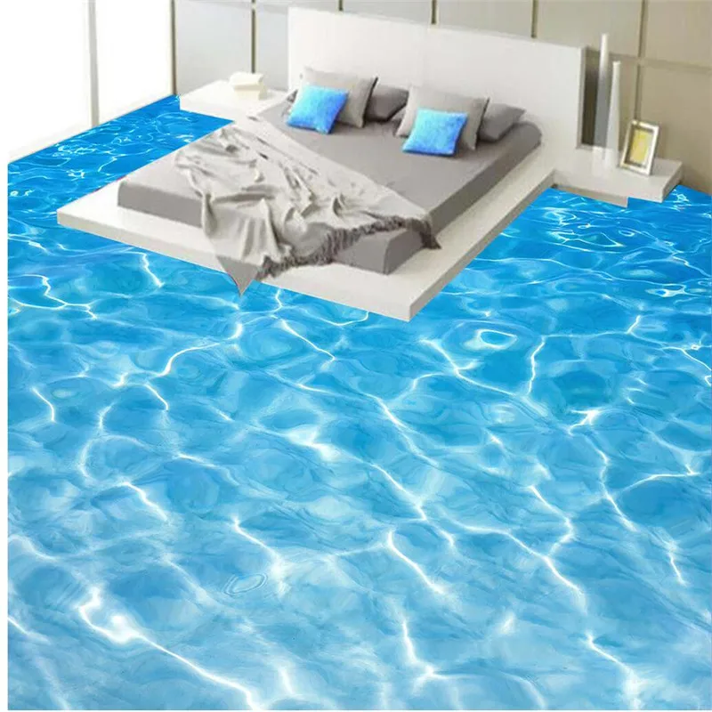 

custom flooring painting bathroom 3D seawater ripple wear anti-skid thicker self-adhesive PVC background wall papel de parede