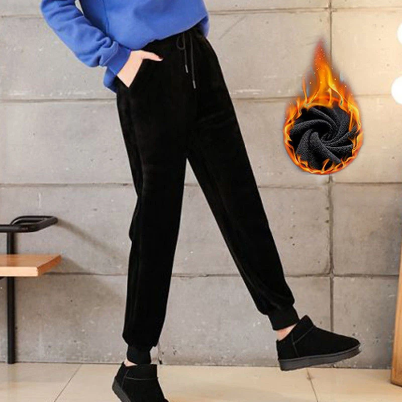 Women Lamb Fur Tracksuit Pants Winter Female Solid Casual Warm Cashmere Leggings Lined Fleece Autumn Sweatpants Lady Harem Pants