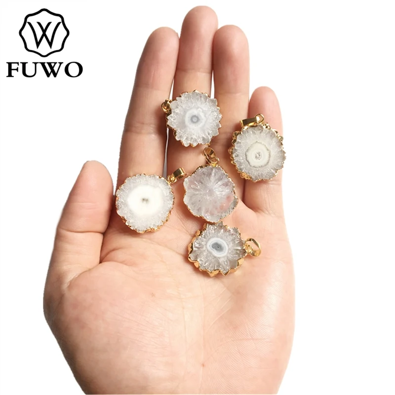 FUWO Wholesale Natural Stalactite Flower Pendant,Golden Plated Irregular White Crystal Accessories For Jewelry Making 5Pcs PD262