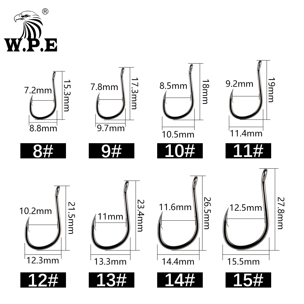 W.P.E BKK 5packs/lot Fishing Hook 8#-15# High-Carbon Steel Barbed Fishhook Wide Gape Straight Hook Jig Carp Fishing Tackle Pesca