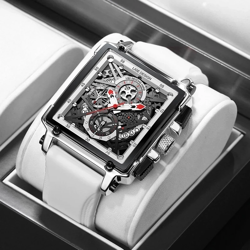 2022New Mannen Horloges Luik Top Merk Luxe Waterdichte Quartz Vierkant Horloge Voor Mannen Datum Sport Hollow Klok Mannelijke Relogio Masculino