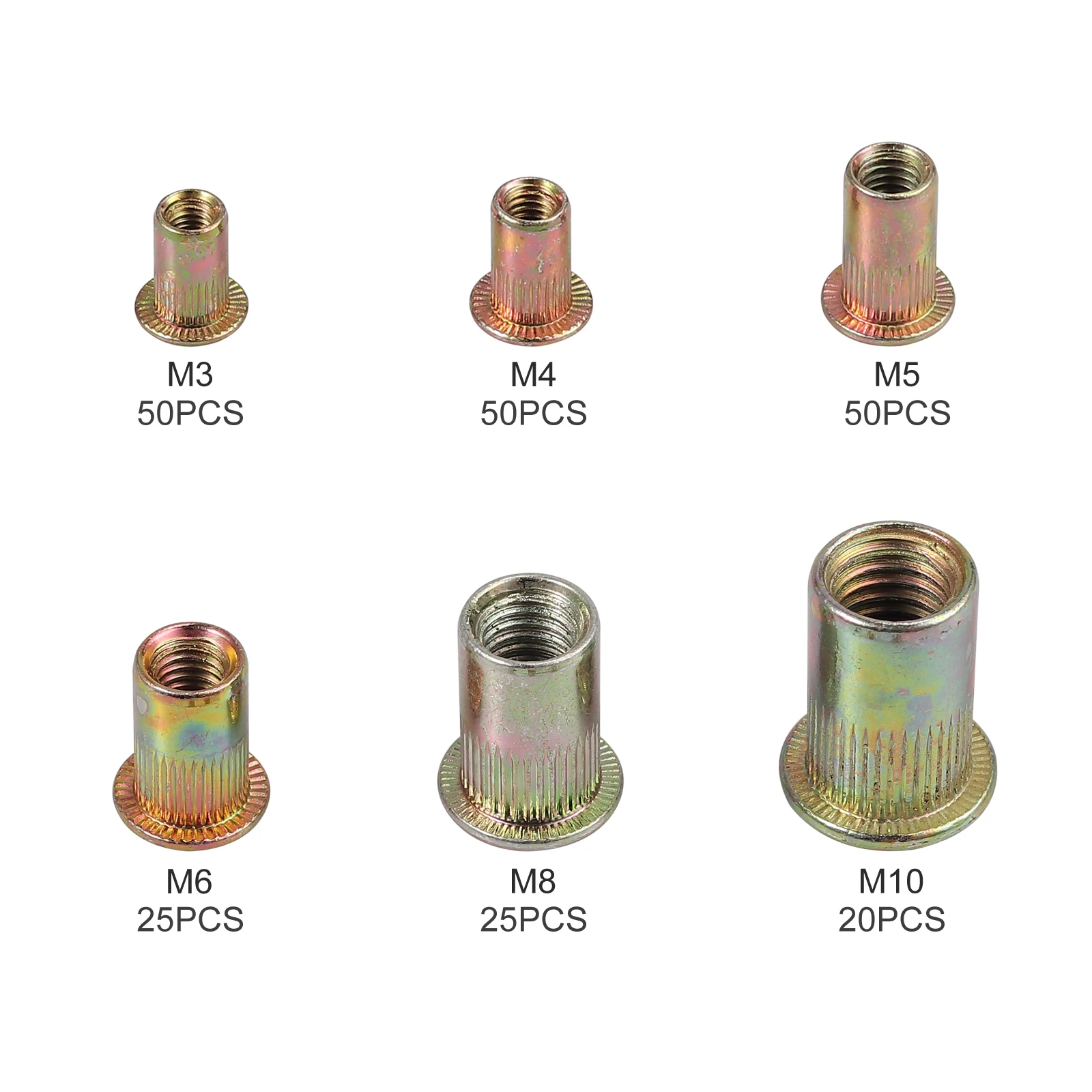 Jusool-conjunto de porcas rebites em liga de alumínio, 220 peças, cabeça plana, rebitagem, m3, m4, m5, m6, m8, m10, kit, rebite, porcas