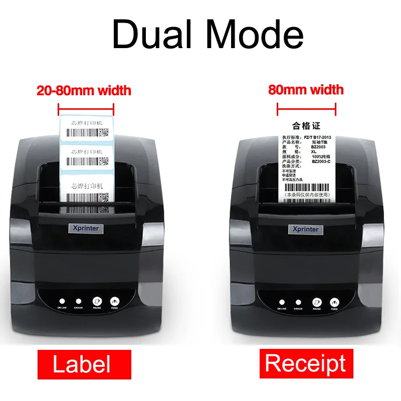 XP-365B 80mm POS Thermal Receipt Label Printer for Supermarket Barcode QR Code Sticker Date Price USB Bluetooth Android Windows