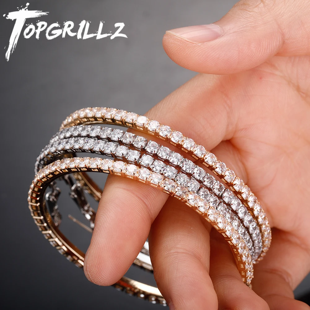 

TOPGRILLZ Girls Earring 2-10 CM Big hoop Baguette Earrings Iced Out Bling Cubic Zirconia Hip Hop Fashion Jewelry For Gift