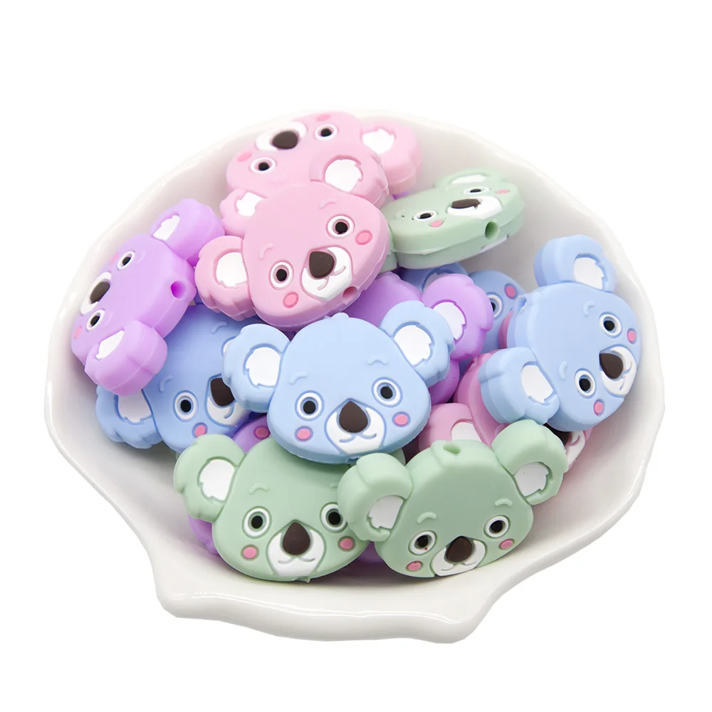 Cute-idea 10pcs Silicone Beads Mini Koala bead Food Grade Rodents DIY Baby Teething Necklaces Toys Baby Silicone Teether