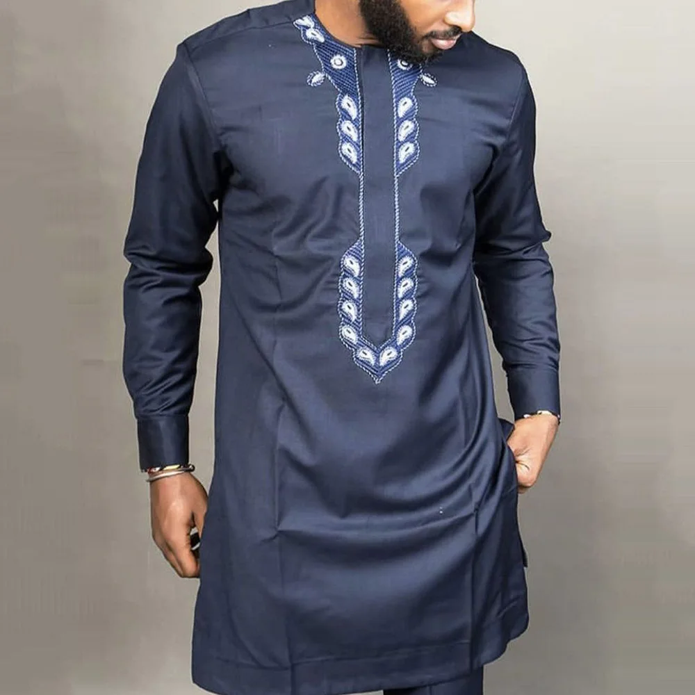 Autumn Men\'s Casual Sets Embroidered Long-sleeved Ethnic African Style Longsleeved Comfortable and Breathable Men\'s Suit 2-piece