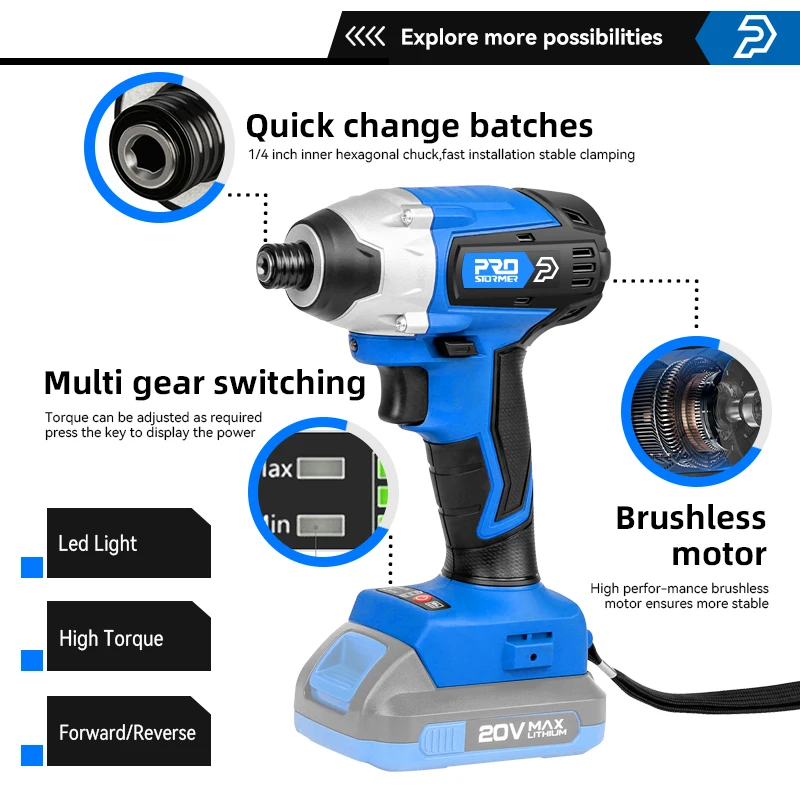 20V Brushless Hammer Drill 60NM Impact Electric Screwdriver Steel/Wood/Masonry Tool Bare Power Tool By PROSTORMER