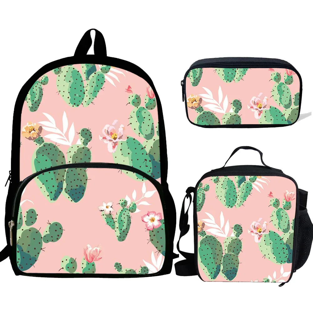 

3pcs/Set School Bags For Teen Girls Backpack Cactus Pattern Bookbag Lovely Satchel Withe Pencil bag