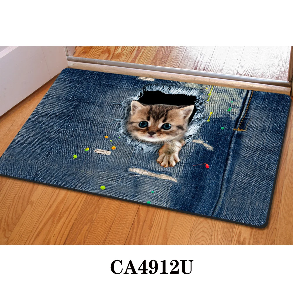 

Jeans Design Home Carpets Cute Denim Cat Printed Tapis Floor Mat Carpet for Living Room Kitchen Door Mats Entrance Doormat Rugs