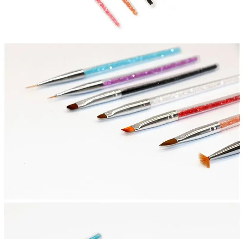 7Pcs/set Nail Art Brush Set UV Gel Nail Painting Brushes with Rhinestone Handle Nail Liner Brush Drawing Pen Nail Brush T0710