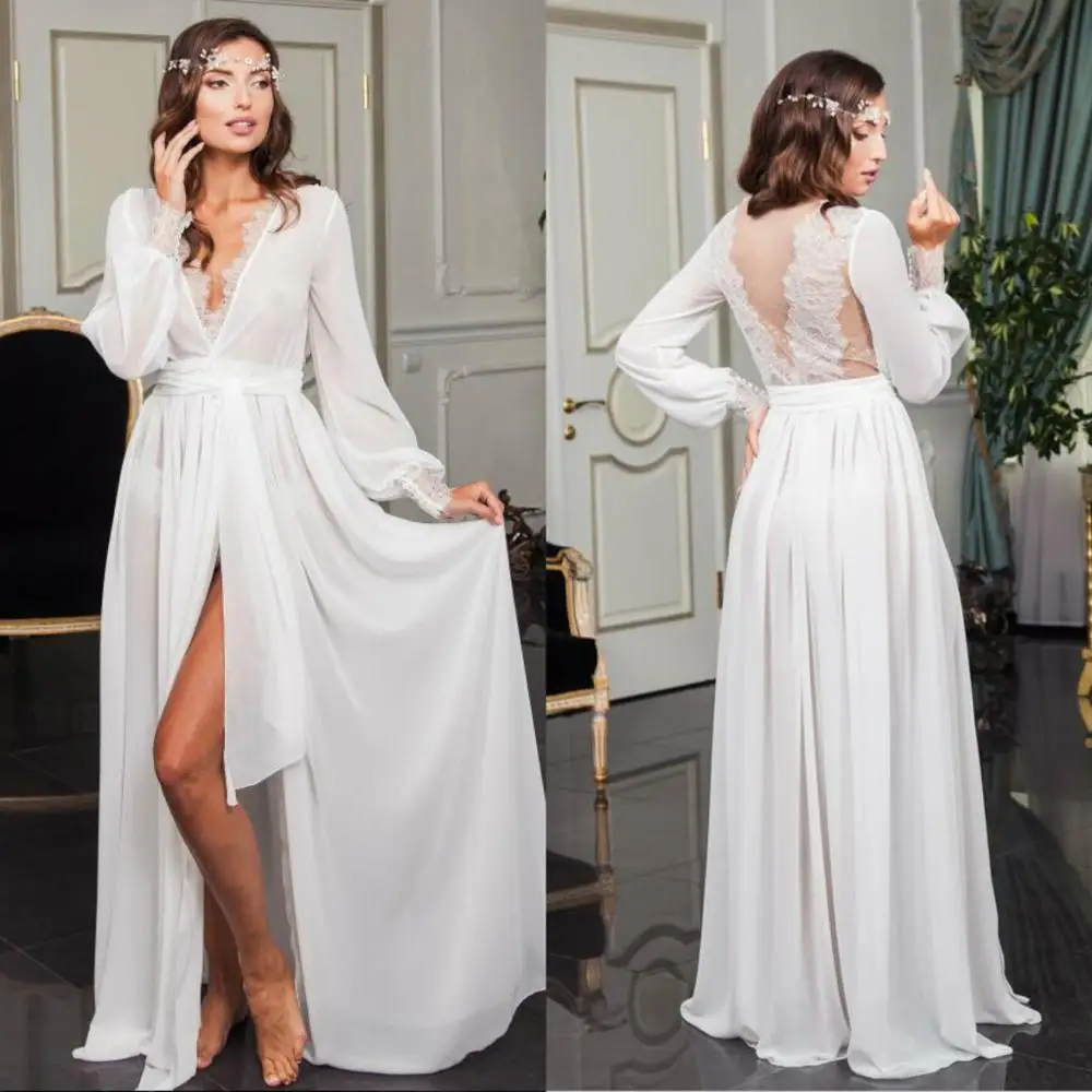 

Sexy Women Sleepwear Bathrobe Boudoir Dress Long Sleeve Kimono Dressing Gown Babydoll Lingerie Bath Robe Belt Robes De Mariée