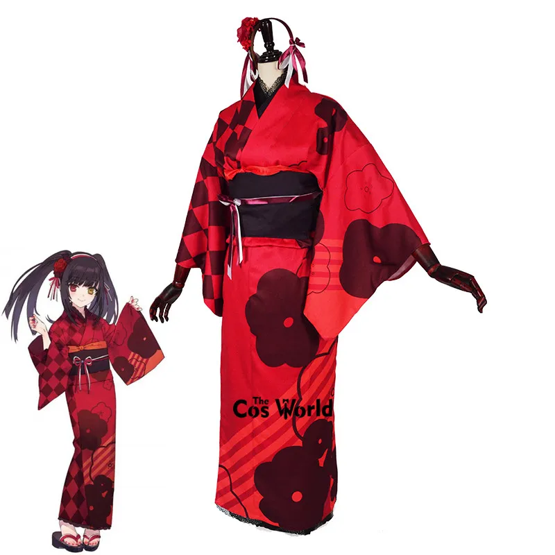 

DATE A LIVE Tokisaki Kurumi Summer Festival Yukata Kimono Dress Outfit Anime Cosplay Costumes