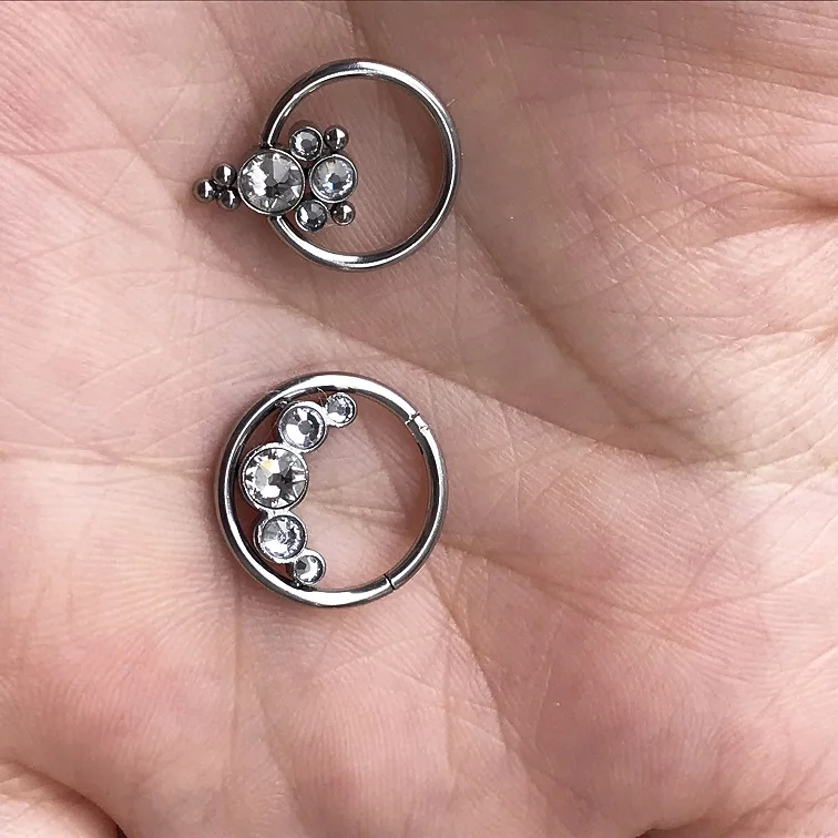 16G Surgical steel Opal Clicker Piercing Segment Nose Hoop Rings Hinged Ear Nose Septum Piercing Women Men Body Jewelry Ombligo