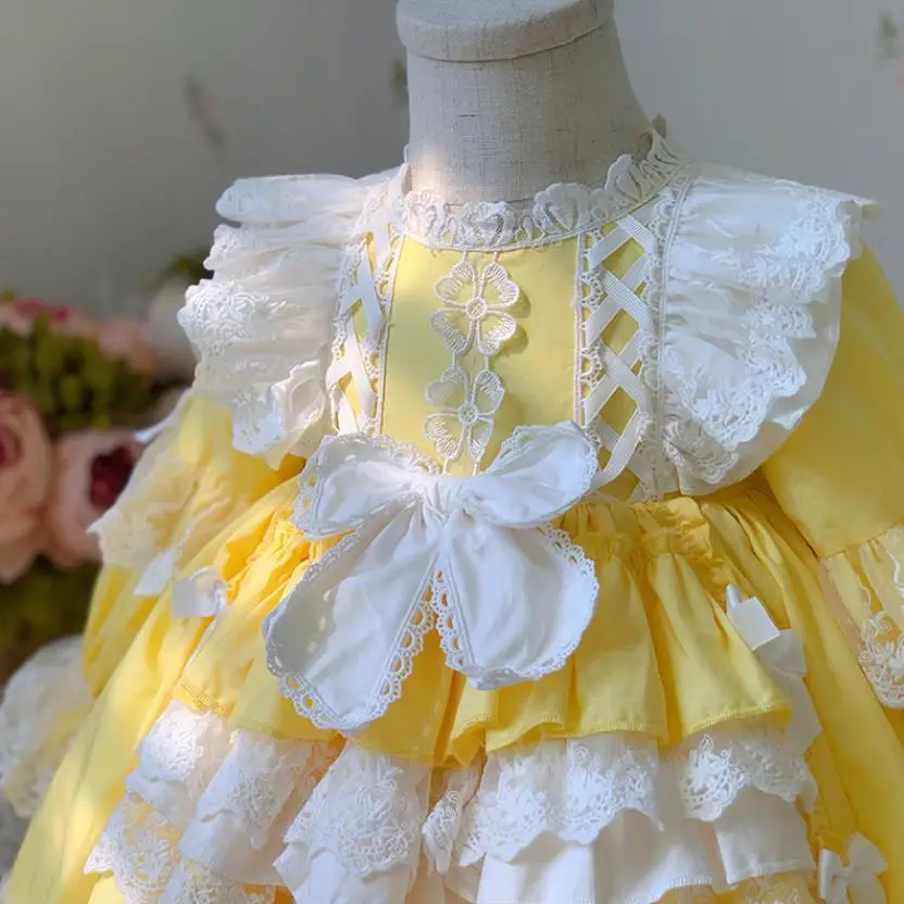 Miayii Baby Clothing Spanish Vintage Lolita Ball Gown Lace Bow Stitching Birthday Party Easter Eid Princess Dress For Girls A84