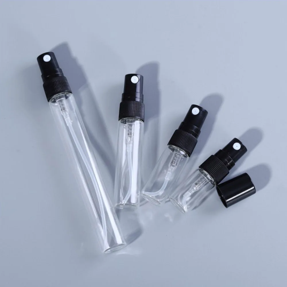 2/3/5/10ml Portable Glass Perfume Bottle Plastic Atomizer Empty Travel Cosmetic Perfume Container with Black Cap Dropshipping