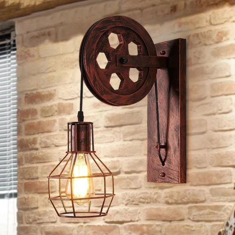 Retro Wall Light Led Wall Lamps Industrial Wall Sconces Pulley Lighting Bedroom Lamp Bedroom Candlle Lights