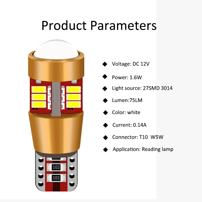 t10 led 5w W5w Canbus White 27smd  3014 Car Light 194 168 Error Bulbs Wedge Bulb Band Decoder Sign Trun Light DC 12V
