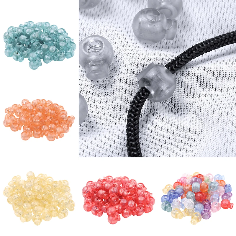 

100Pcs 15*18mm Plastic Transparent Spring Clasp Stops Double Holes String Cord Locks Spring Fastener for Clothes Shoes