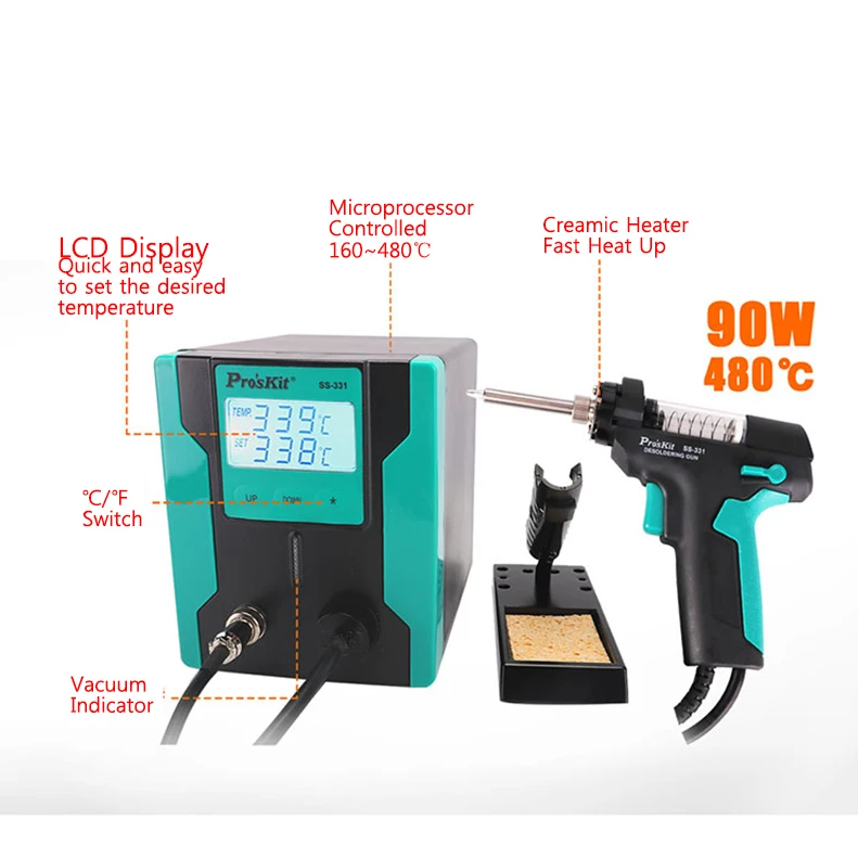 Pro'sKit SS-331H LCD Pistola dissaldante elettrica Pompa dissaldante sottovuoto antistatica ad aspirazione forte per la riparazione della scheda PCB