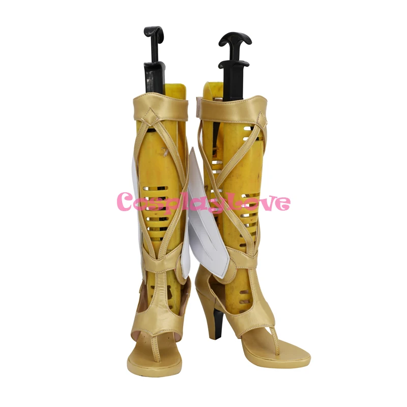 CosplayLove OW Game Mercy Charity Skin Mercy Angela Ziegler Gold Coslay Shoes Long Boots Leather Custom Made