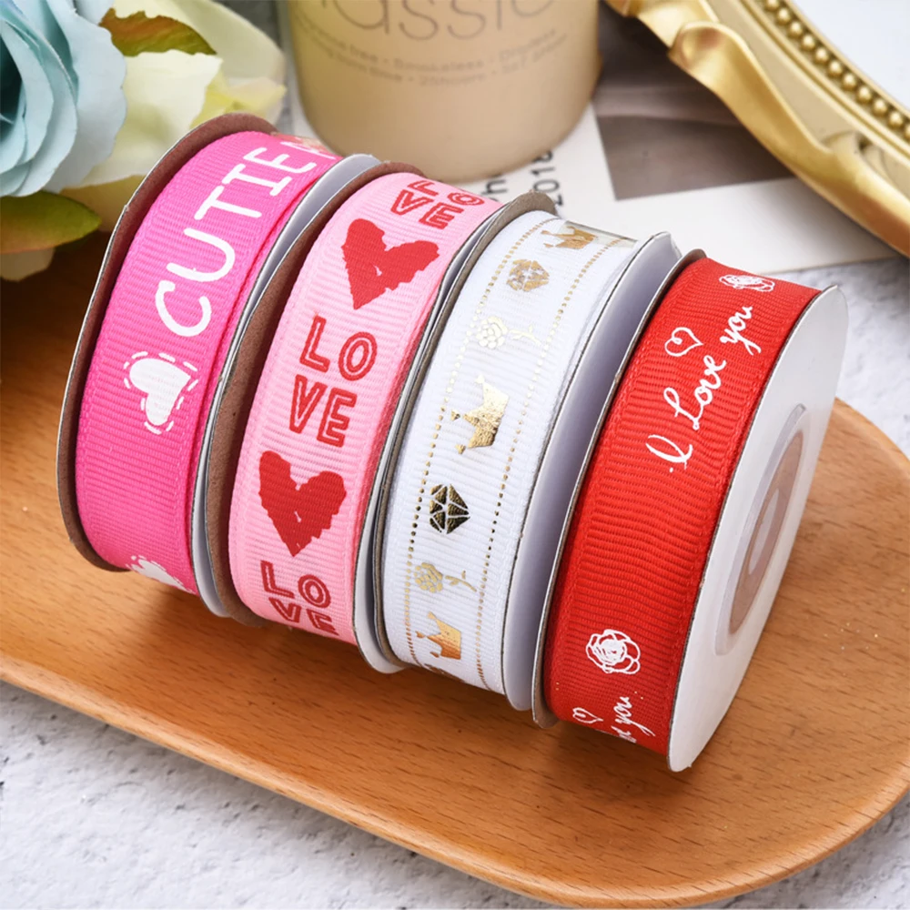 5 Yards 2022 Valentine's Day Themed Grosgrain Ribbons Designs for DIY Gifts Wrapping,Wedding Decoration, Crafts,1/1.5cm Width