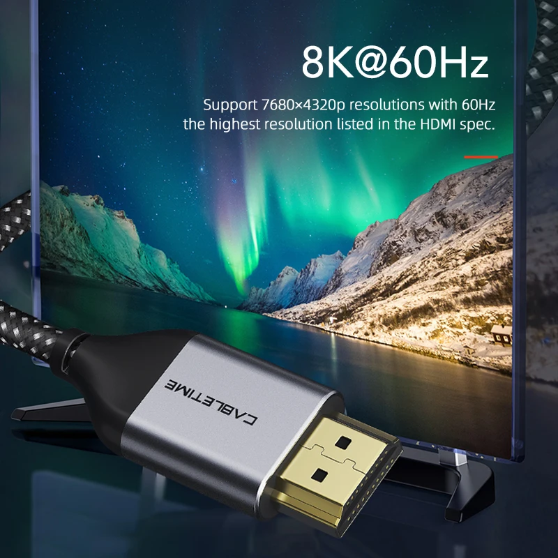 CABLETIME Kabel HDMI 2.1 8K/60Hz 4K/144Hz 48Gbps Ultracienki koncentryczny kabel wideo HDMI do PS4 Macbook Air HDTV 8K HDMI C326