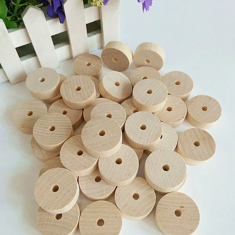 10 Pcs 10mm thickness round wood wheel wooden flat tire with hole 5mm DIY handcraft