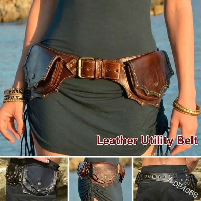 Medieval Steampunk Leather Utility Hip Belt Festival Pocket Viking Women Fanny Pack Travel Waist Bag Cosplay Accessory For Adult