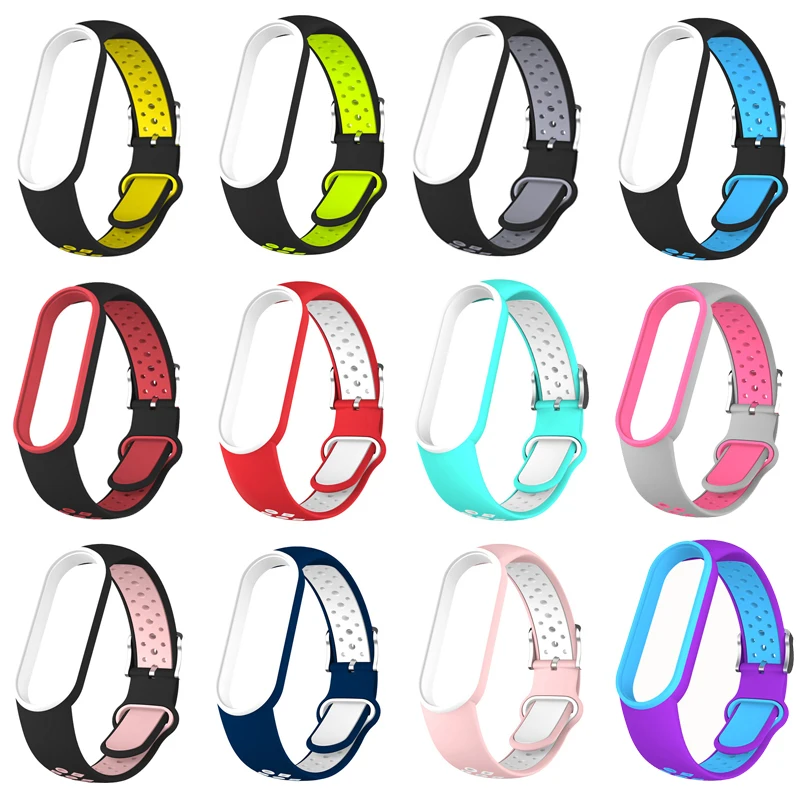 Silicone Belt For Xiaomi Mi Band 7 6 5 Two-color Porous Anti-sweat Bracelet Strap For Mi7 Mi 6 Breathable Replacement zegarek