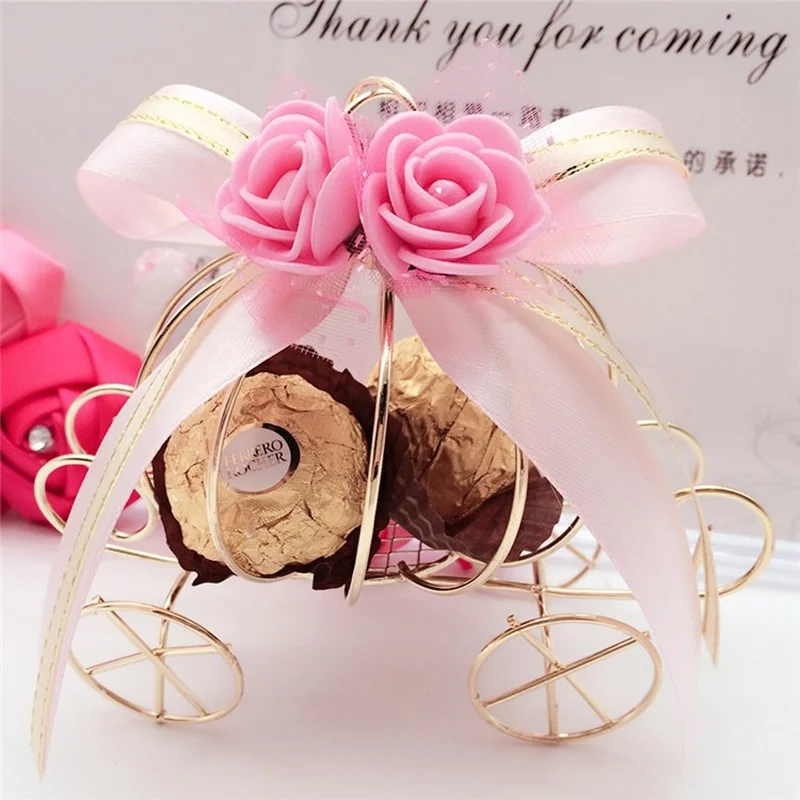 

Personalized Tinplate Candy Boxes Pumpkin Car Crown Wrought Iron Wedding Favor Box Supplies Gift Boxes Packaging with Ribbon