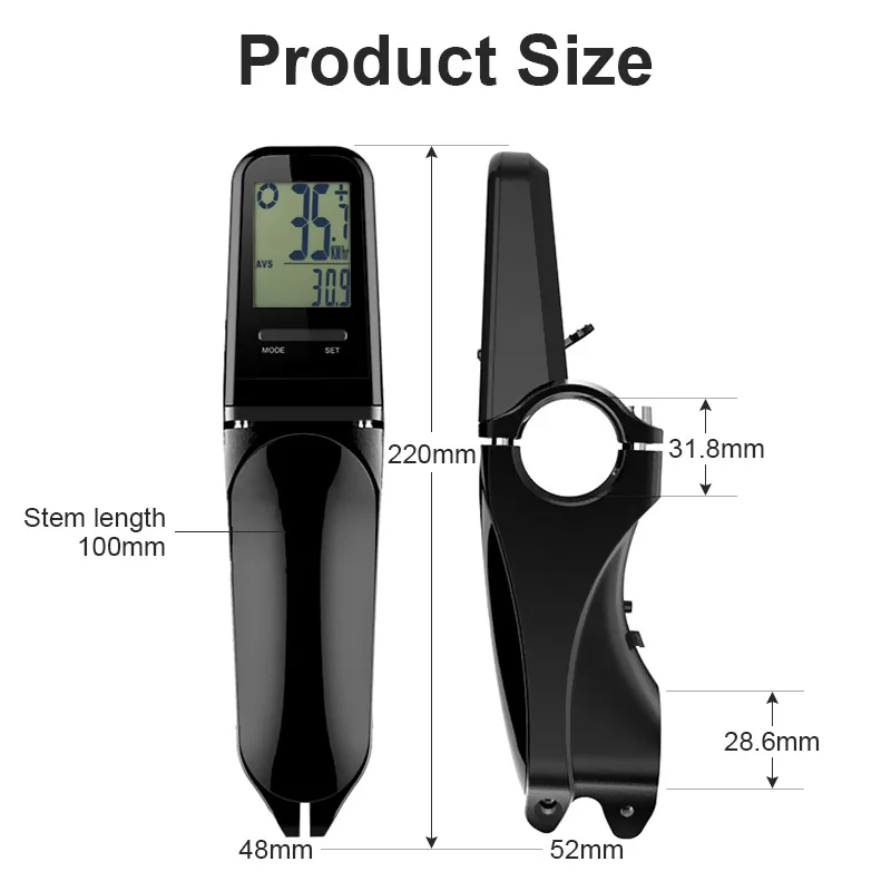 Wireless Bicycle Computer with Bike Stem Luminous MTB Handlebar Speedometer LCD Screen Road Bike Stopwatch Cycling Odometer