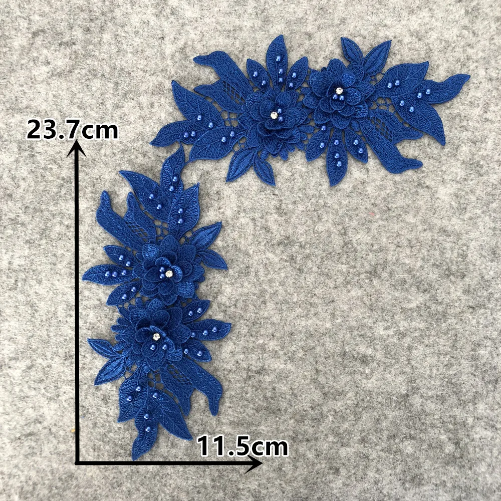 New arrive Flower Pair of Hollow 3D Rhinestones Lace ABS pearl Polyester Dress Gorgeous Craft Material Application Lace Fabric