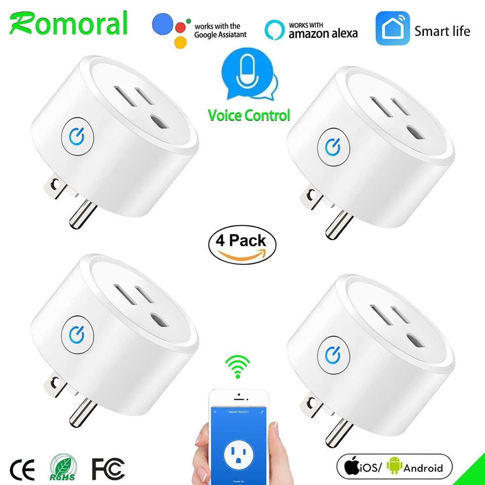 Smart Plug WIFI มินิสมาร์ท Outlet ทำงานร่วมกับ Alexa และ Google Home,ไม่ต้องใช้ฮับ, รีโมทคอนโทรลอุปกรณ์