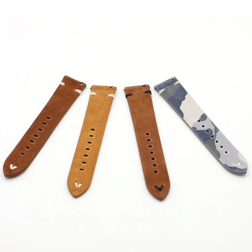 Retro Camouflage Suede Leather Watch Band Strap 18mm 20mm 22mm 24mm for Men Women Watch Belt Accessories Wrist Watch Bracelet