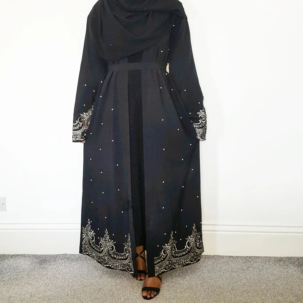 Moslim Vrouwen Appliqueert Abaya Open Kimono Arab Gewaad Kraal Turkse Dubai Midden-Oosten Ramadan Islamitische Kleding Vest Maxi Gewaad